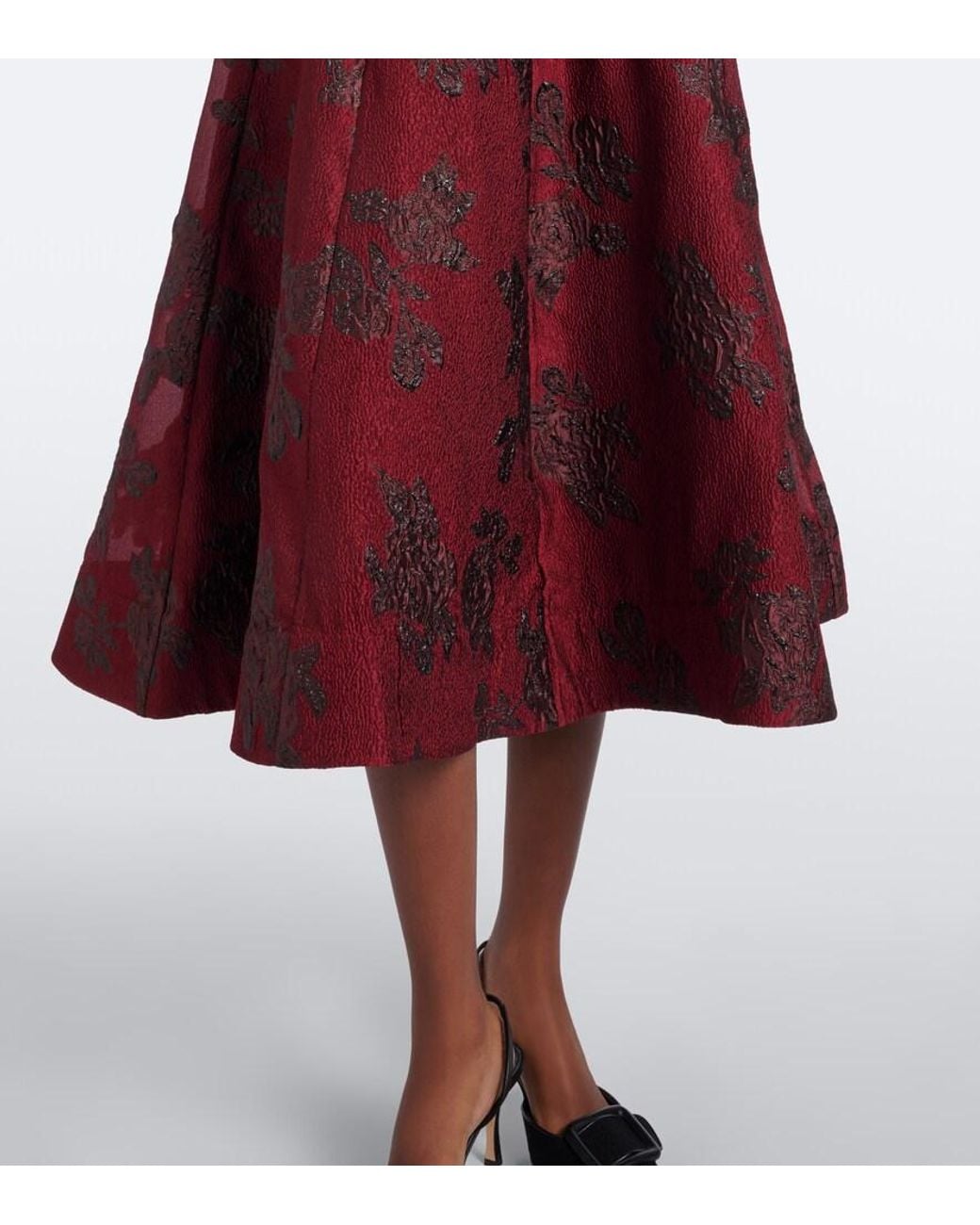 Rebecca Vallance Red Waverly Floral Cloque Midi Skirt