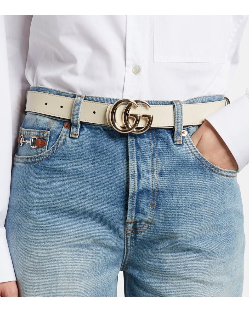 Gucci Natural Gg Marmont Reversible Leather Belt