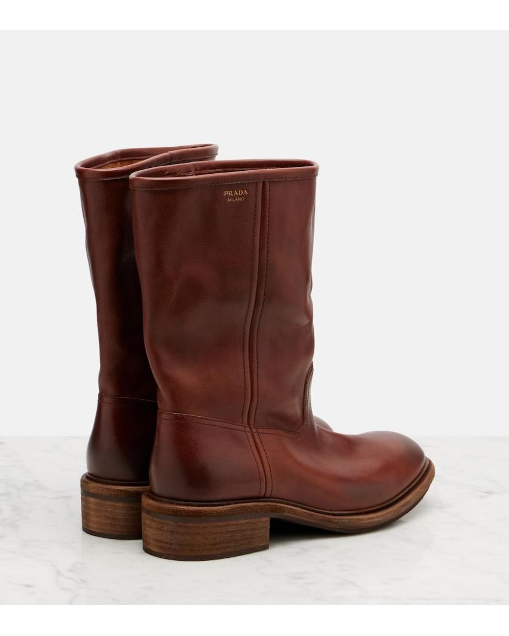 Prada Brown Leather Mid-Calf Boots
