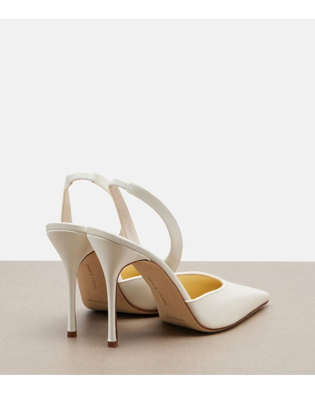 Manolo Blahnik White Borelapla Satin Slingback Pumps
