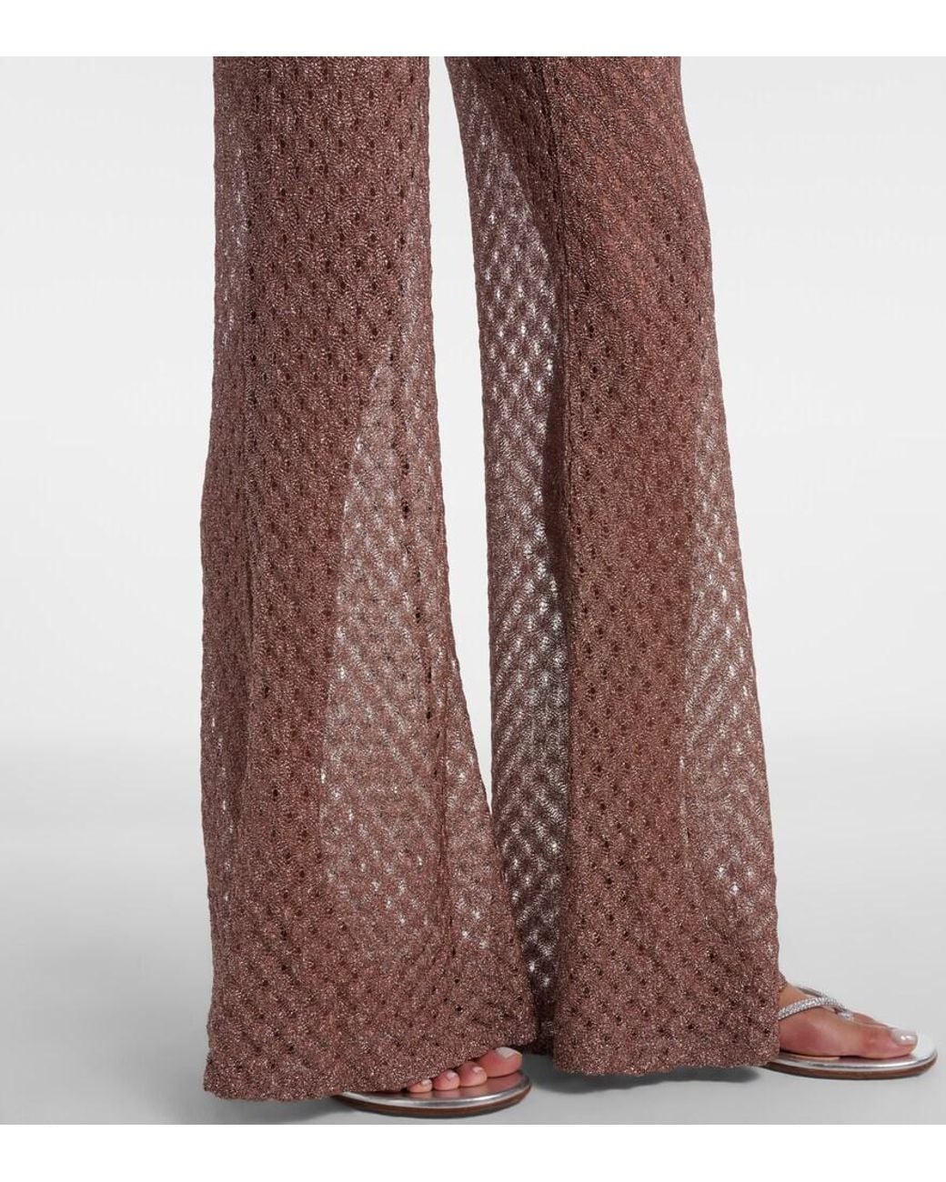 Missoni Brown Open-Knit Lame Flared Pants