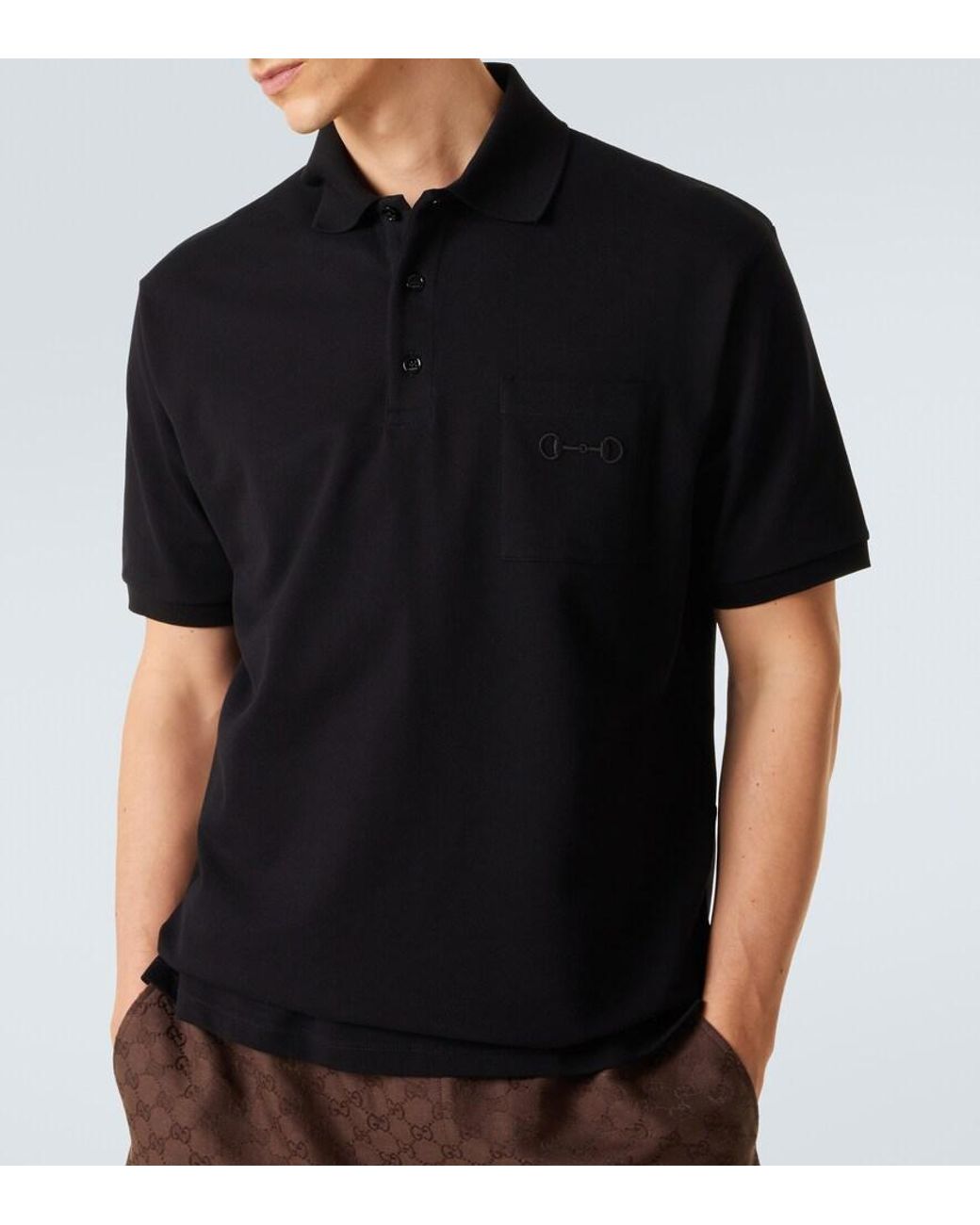 Gucci Black Horsebit Cotton-Blend Pique Polo Shirt for men