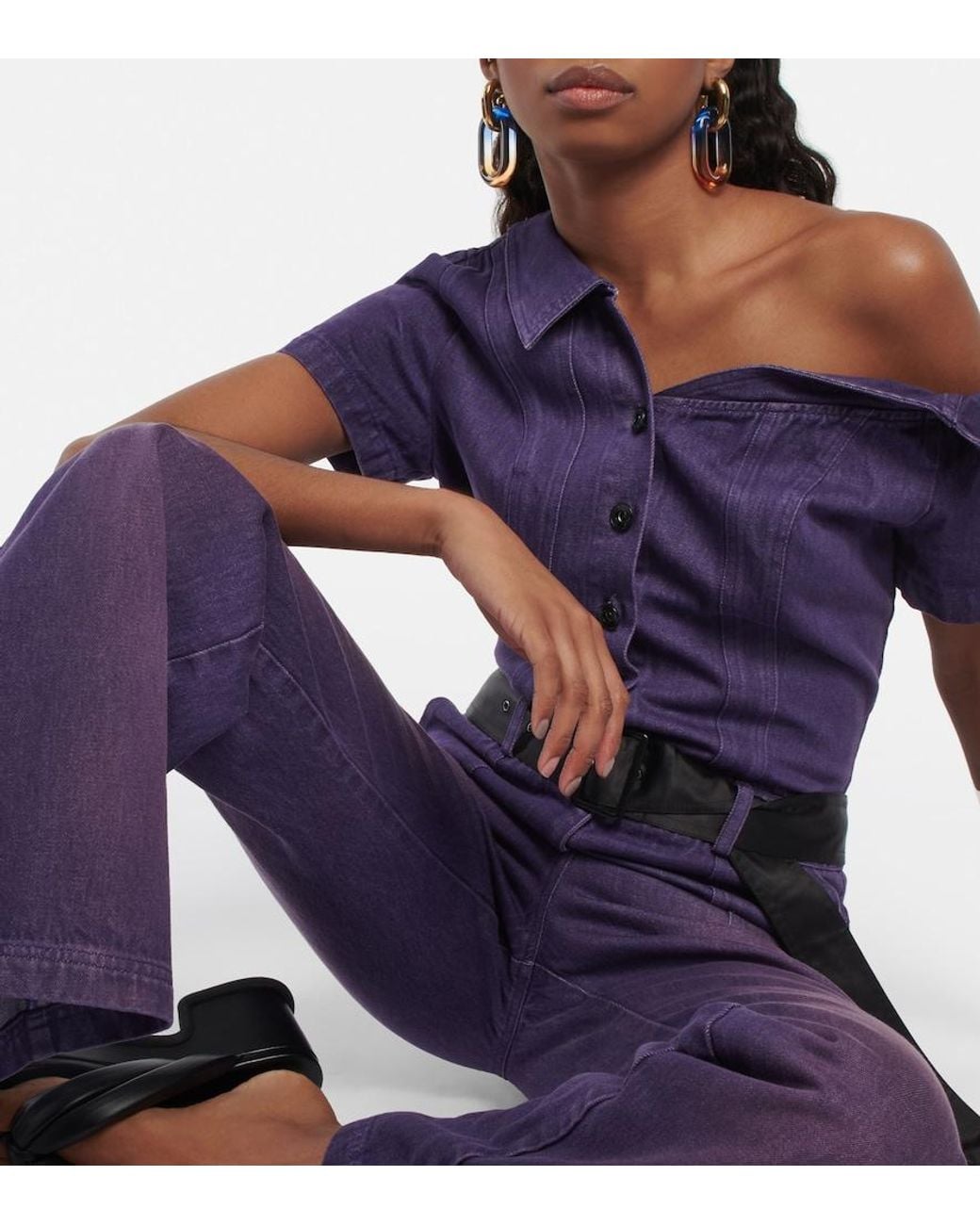 DIDU Purple One-Shoulder Denim Jumpsuit