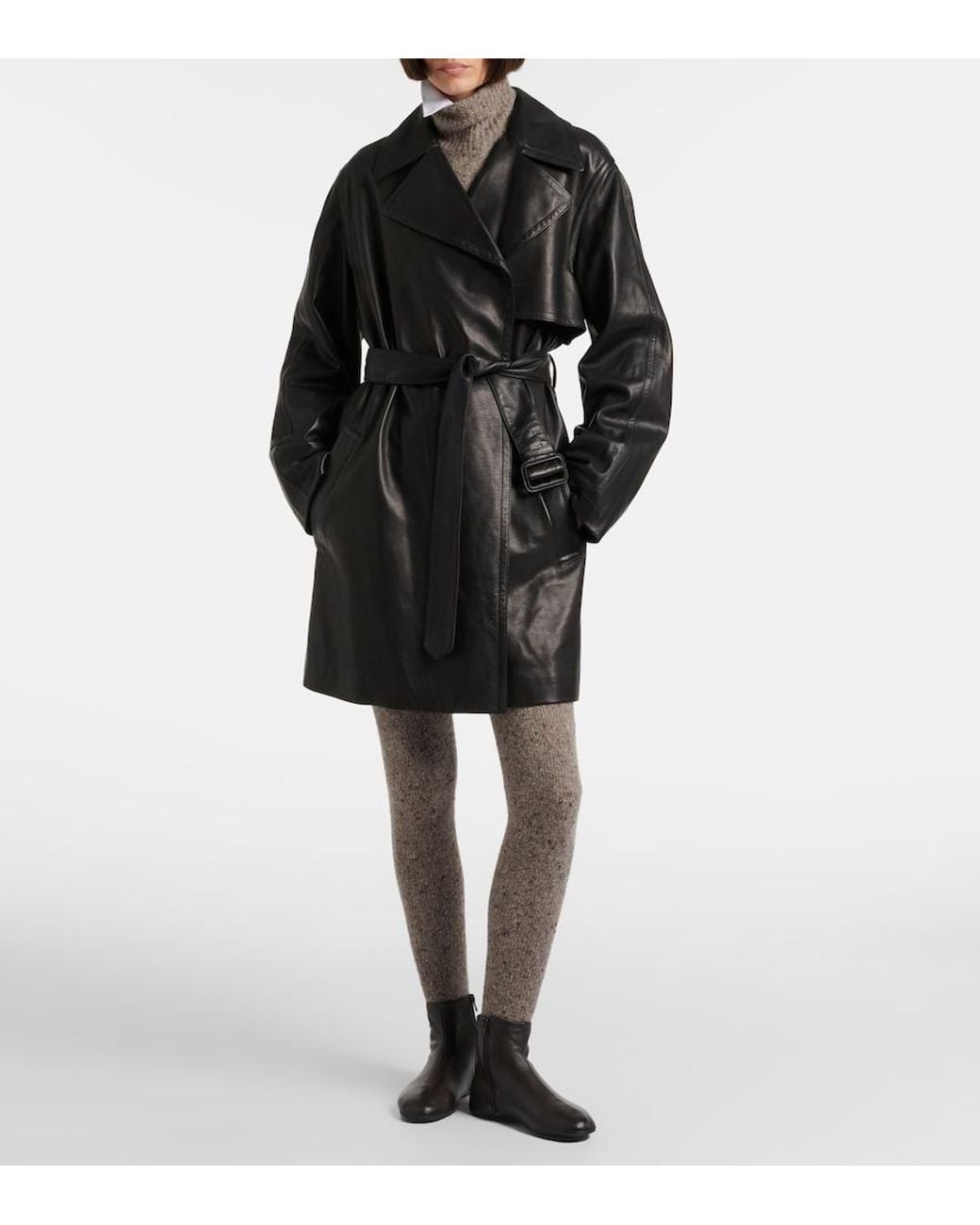 The Row Black Siempra Leather Coat