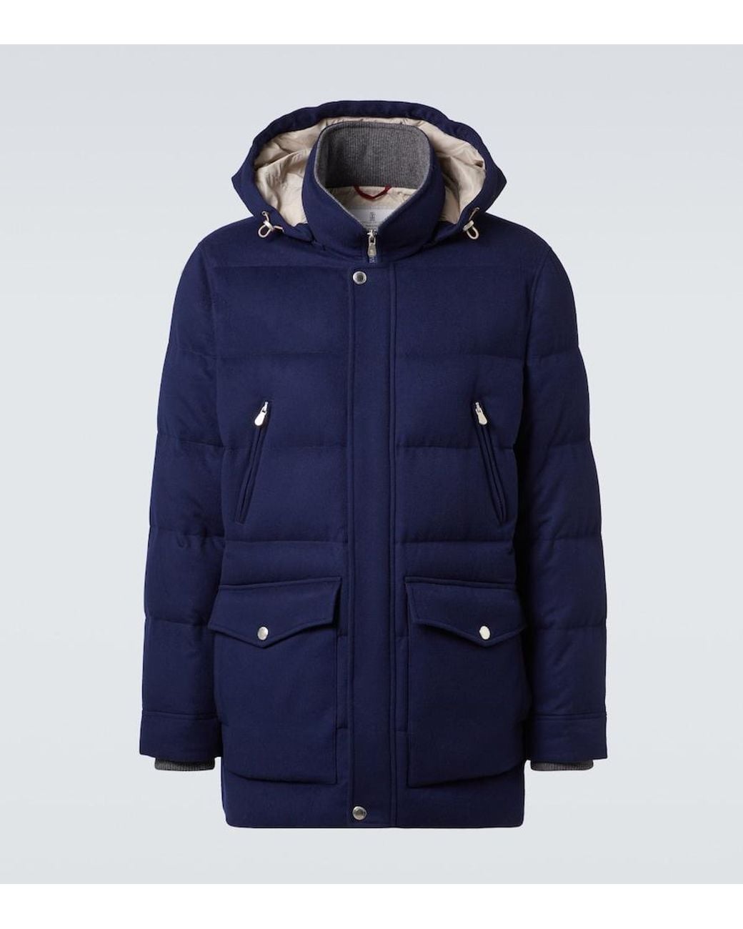 Brunello Cucinelli Blue Wool Flannel Down Jacket for men