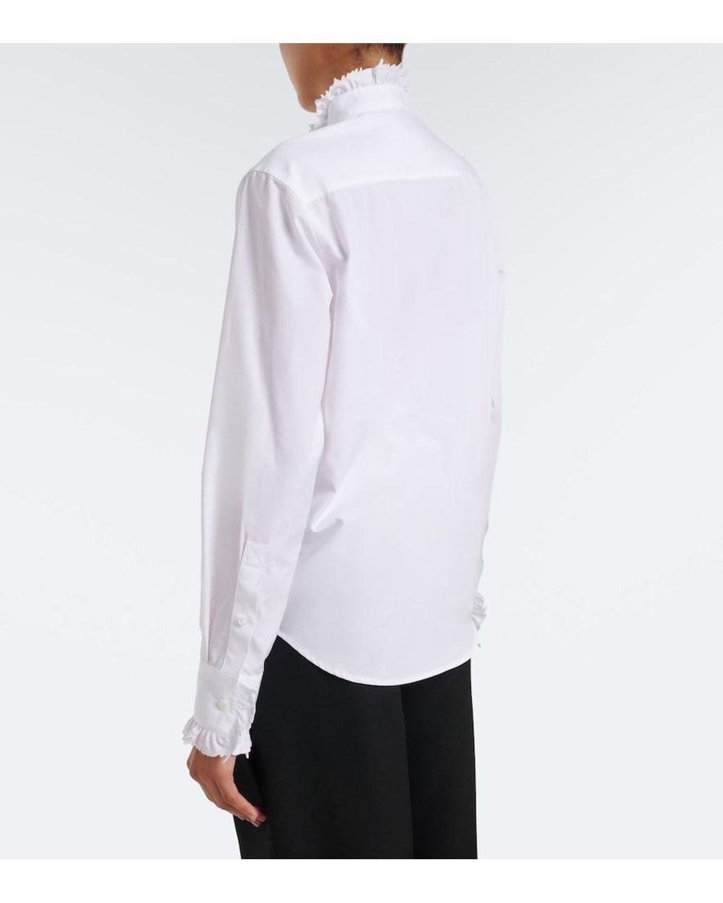 Burberry White Logo Ruffled Cotton Poplin Shirt