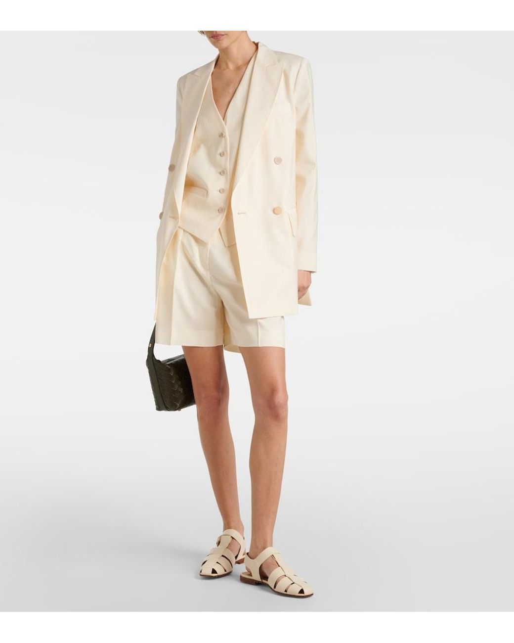 Max Mara Natural Double-Breasted Virgin Wool Blazer