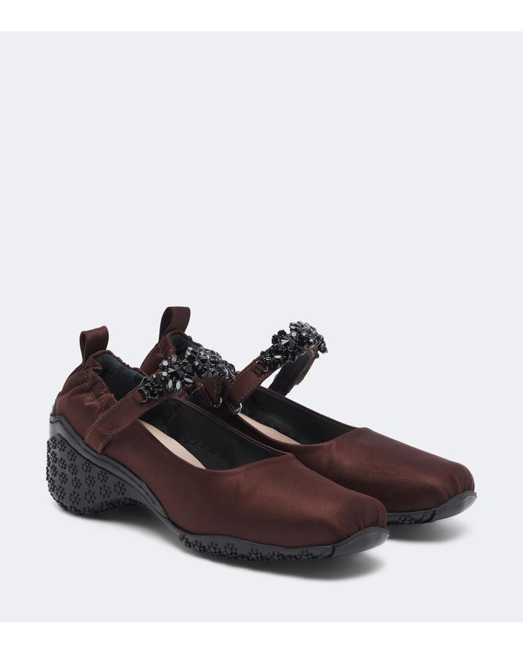 Simone Rocha Brown Turbo Embellished Satin Mary Jane Flats