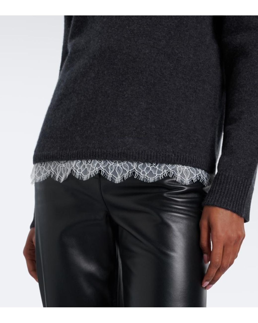 Loulou de Saison Black Arvo Lace-Trimmed Cashmere Sweater