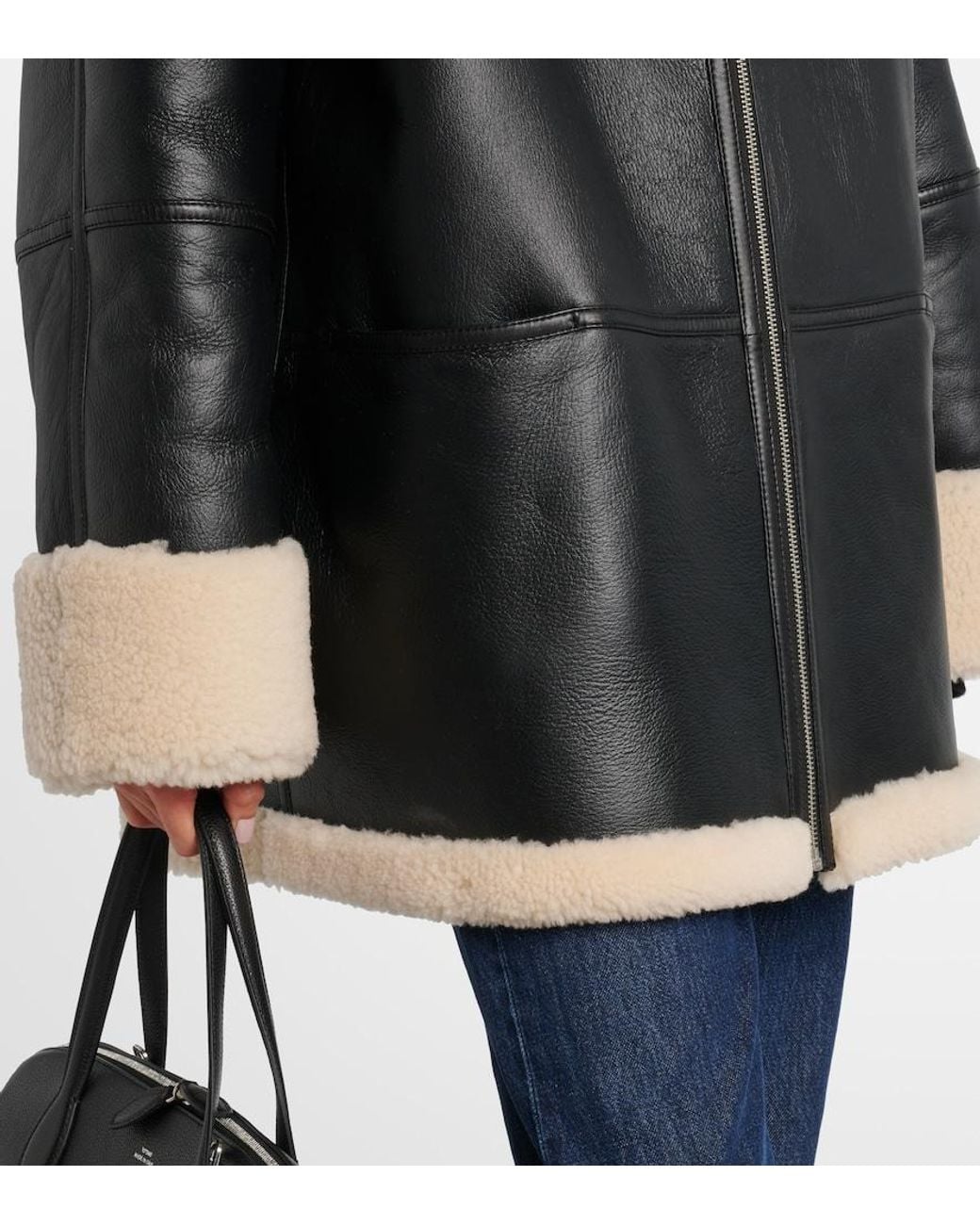 Totême  Black Shearling Leather Biker Jacket