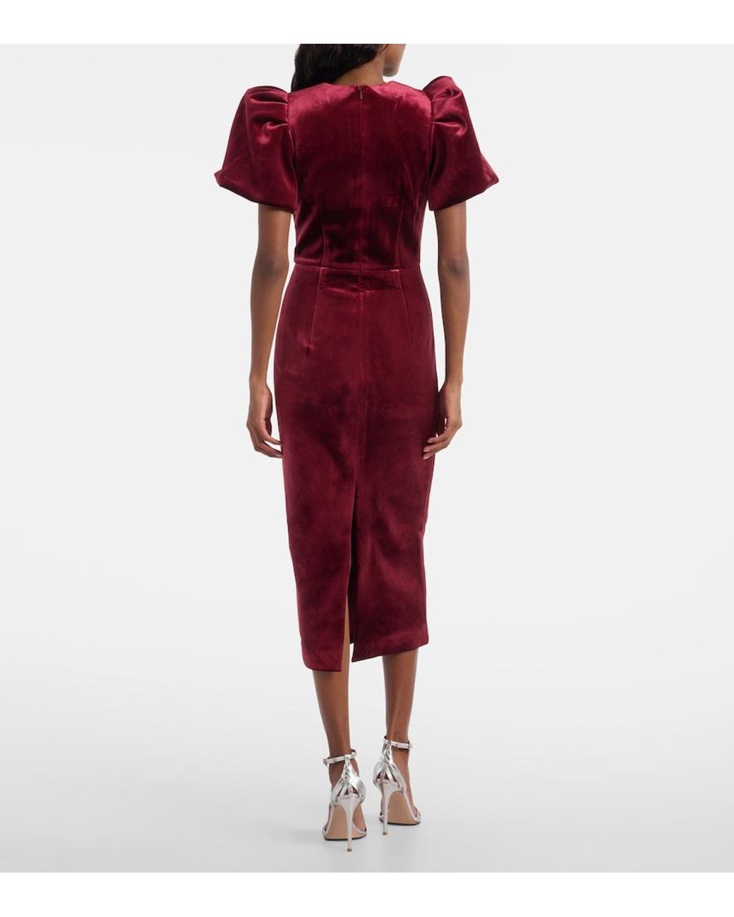 Rebecca Vallance Red Edwiena Embellished Velvet Midi Dress