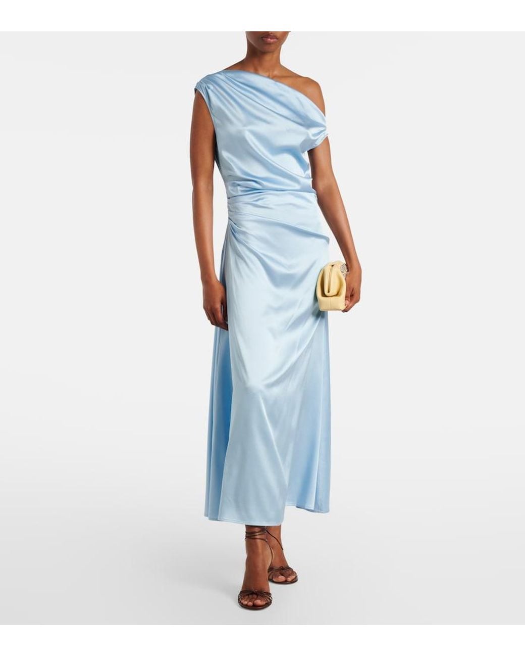 Staud Blue Phare Silk-Blend Satin Cocktail Dress