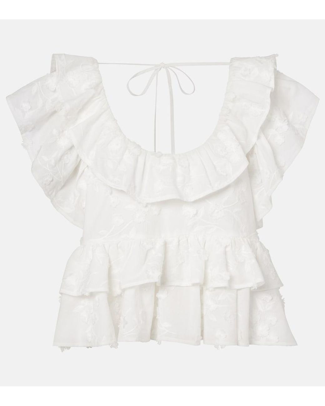 Dorothee Schumacher White Slees Embroidered Ruffled Cotton Top