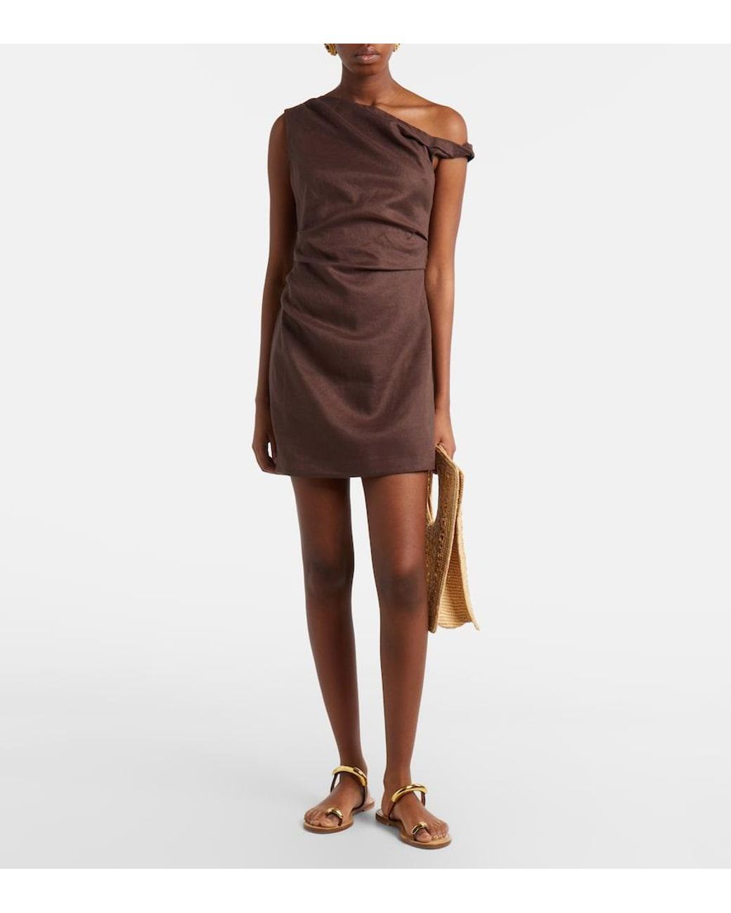 Sir Brown One-Shoulder Linen Minidress
