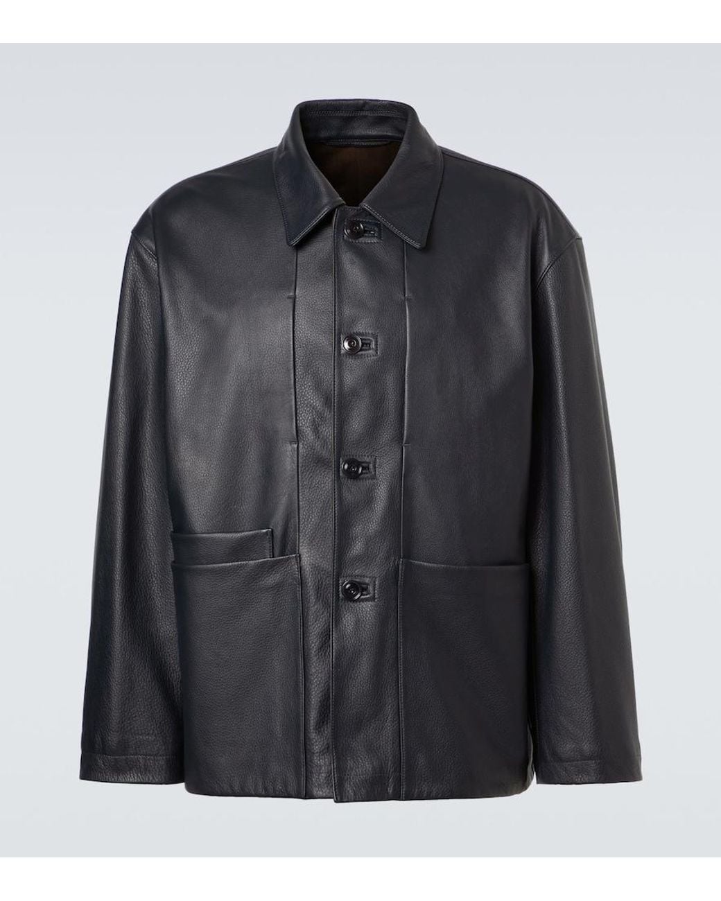 マ*ク様 LEMAIRE LEATHER WORKWEAR JKT LEATHER WORKWEAR JACKET - Asphalt - Grained Cow Leather - Men