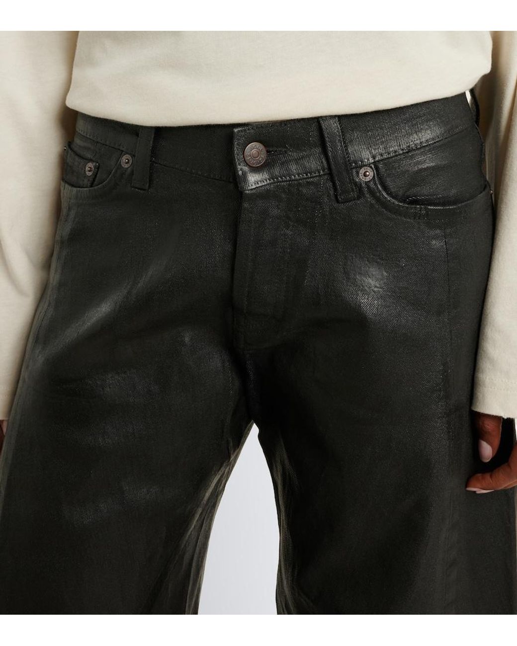 Acne Black Coated Barrel-Leg Jeans