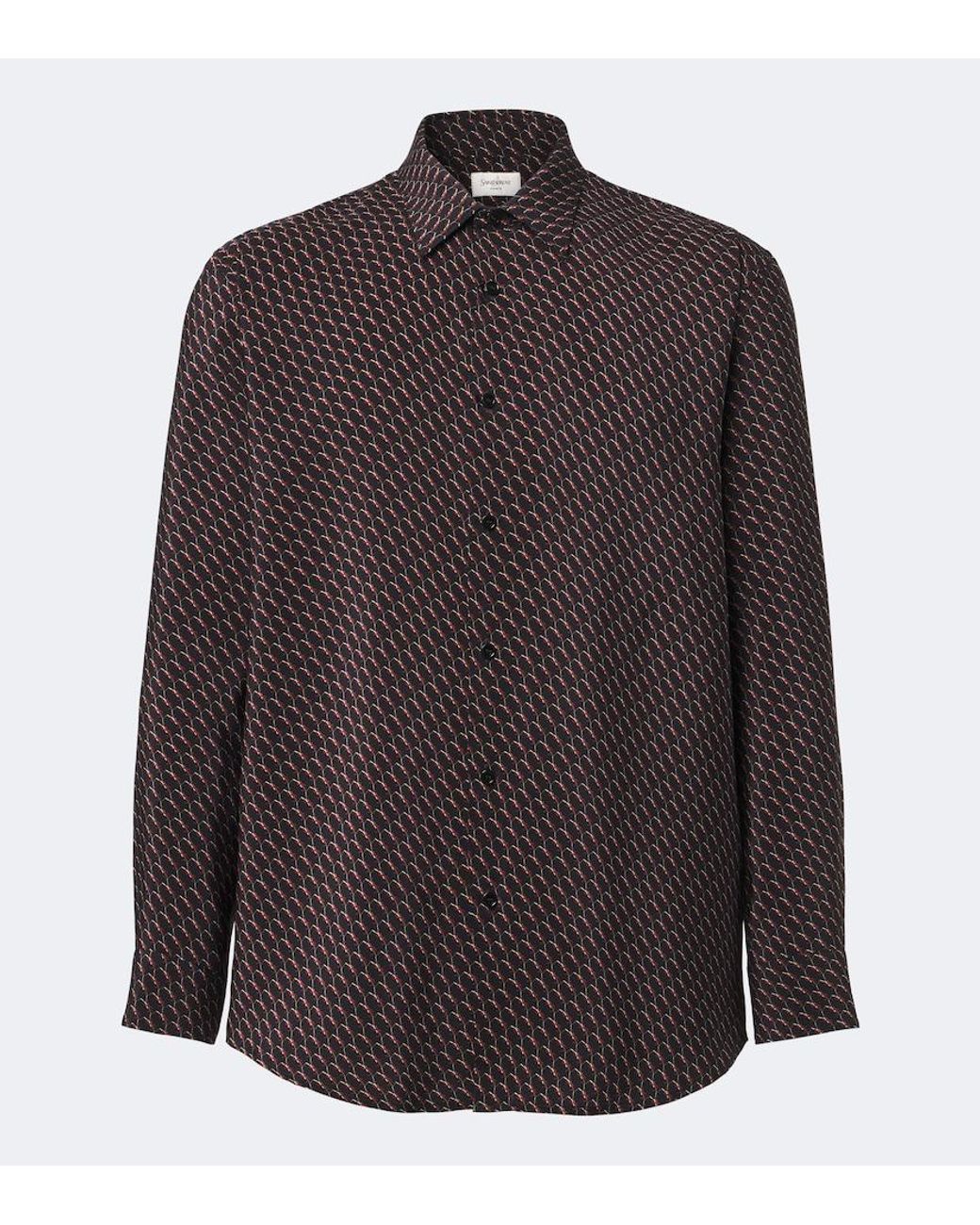 Saint Laurent Brown Cassandre Printed Silk Shirt for men