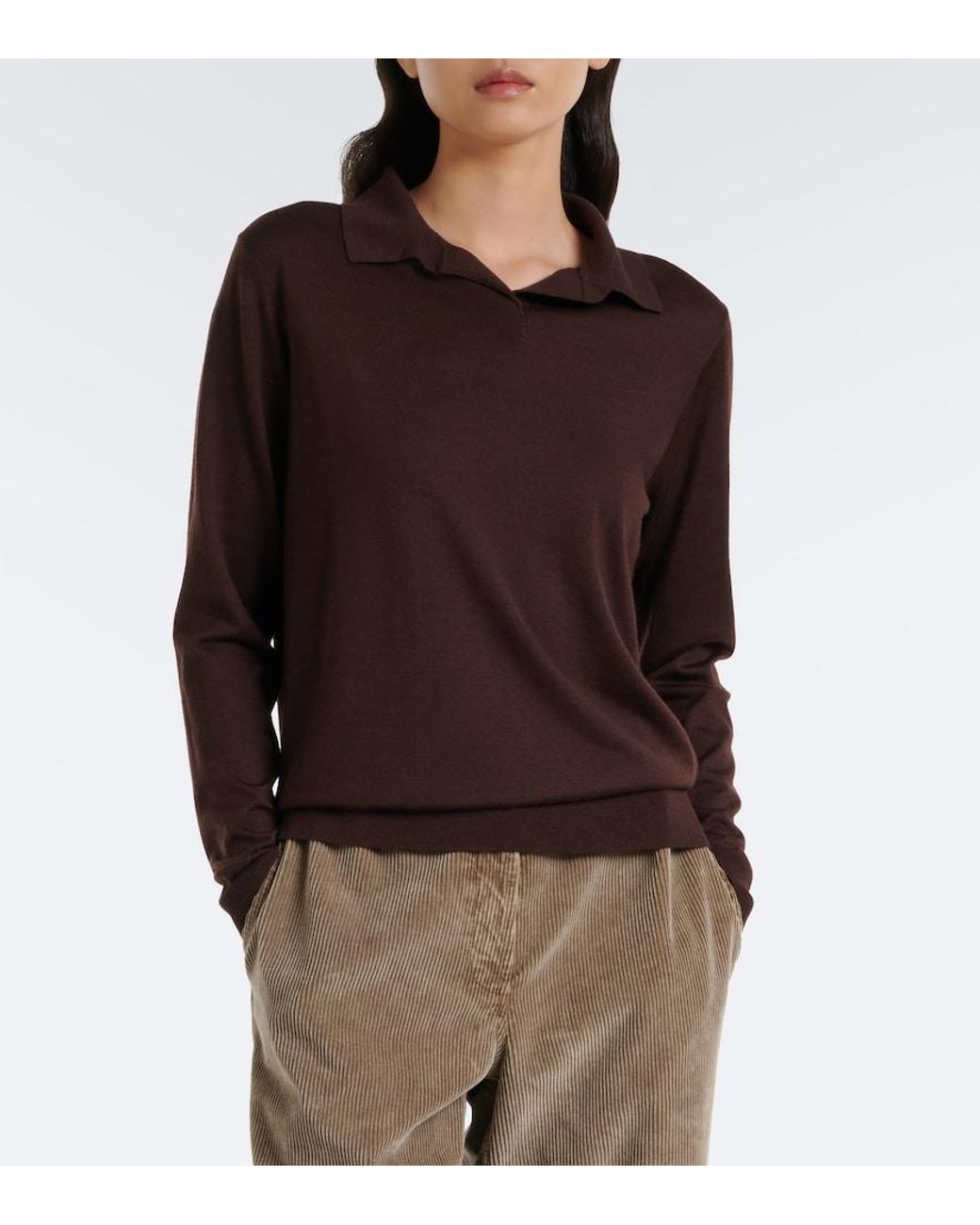 The Row Brown Pauli Wool And Silk Polo Sweater
