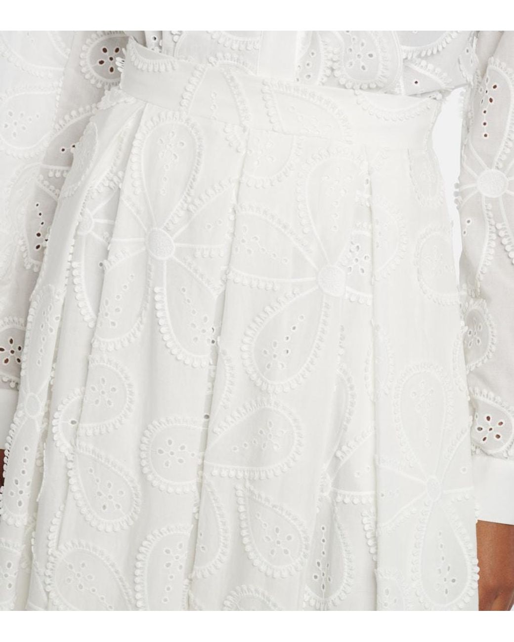 Elie Saab White Embroidered Cotton-Blend Maxi Skirt