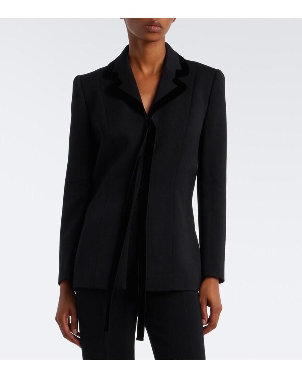 The Row Black Celinde Velvet-Trimmed Wool Blazer