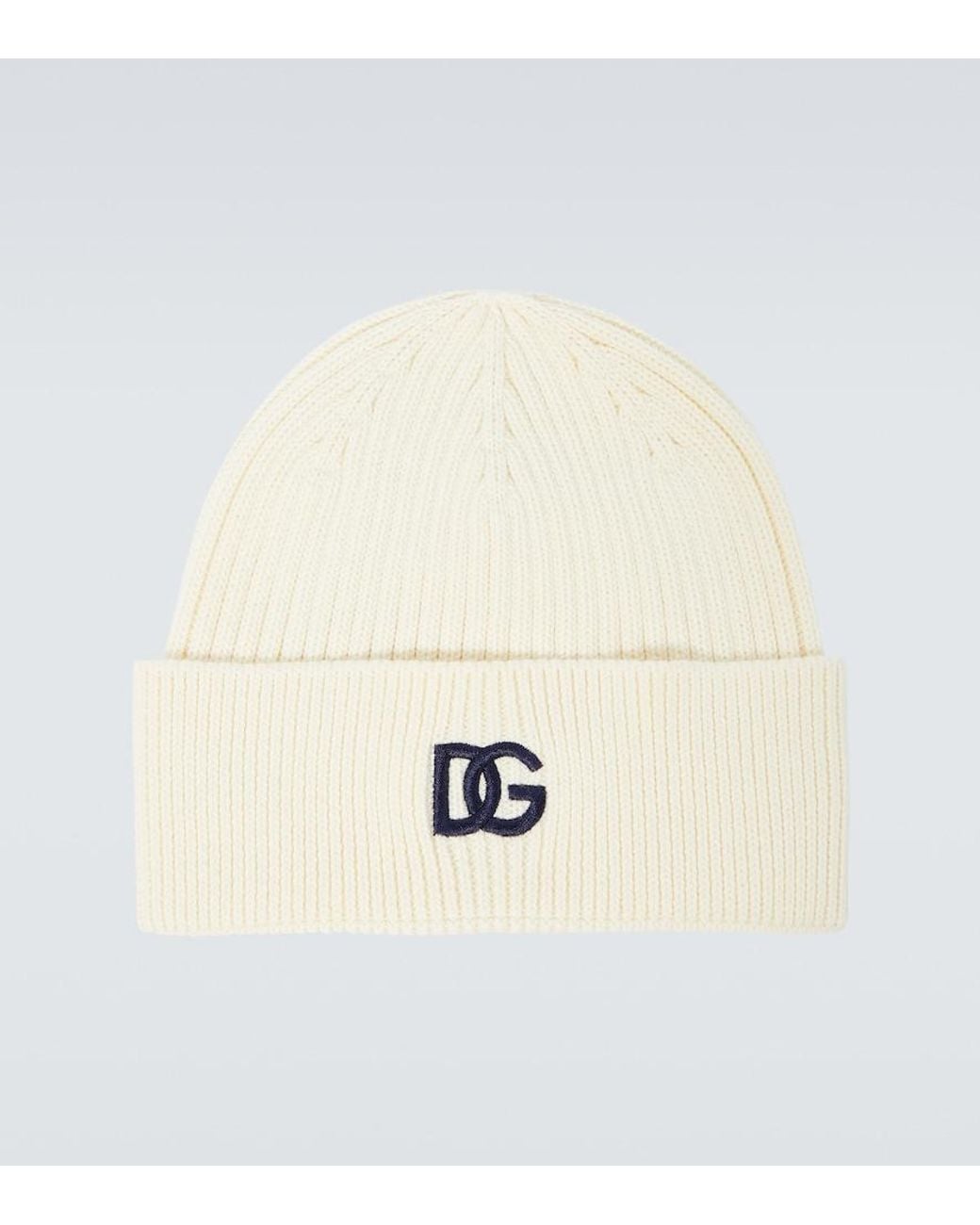 Dolce & Gabbana White Logo Cotton Beanie for men