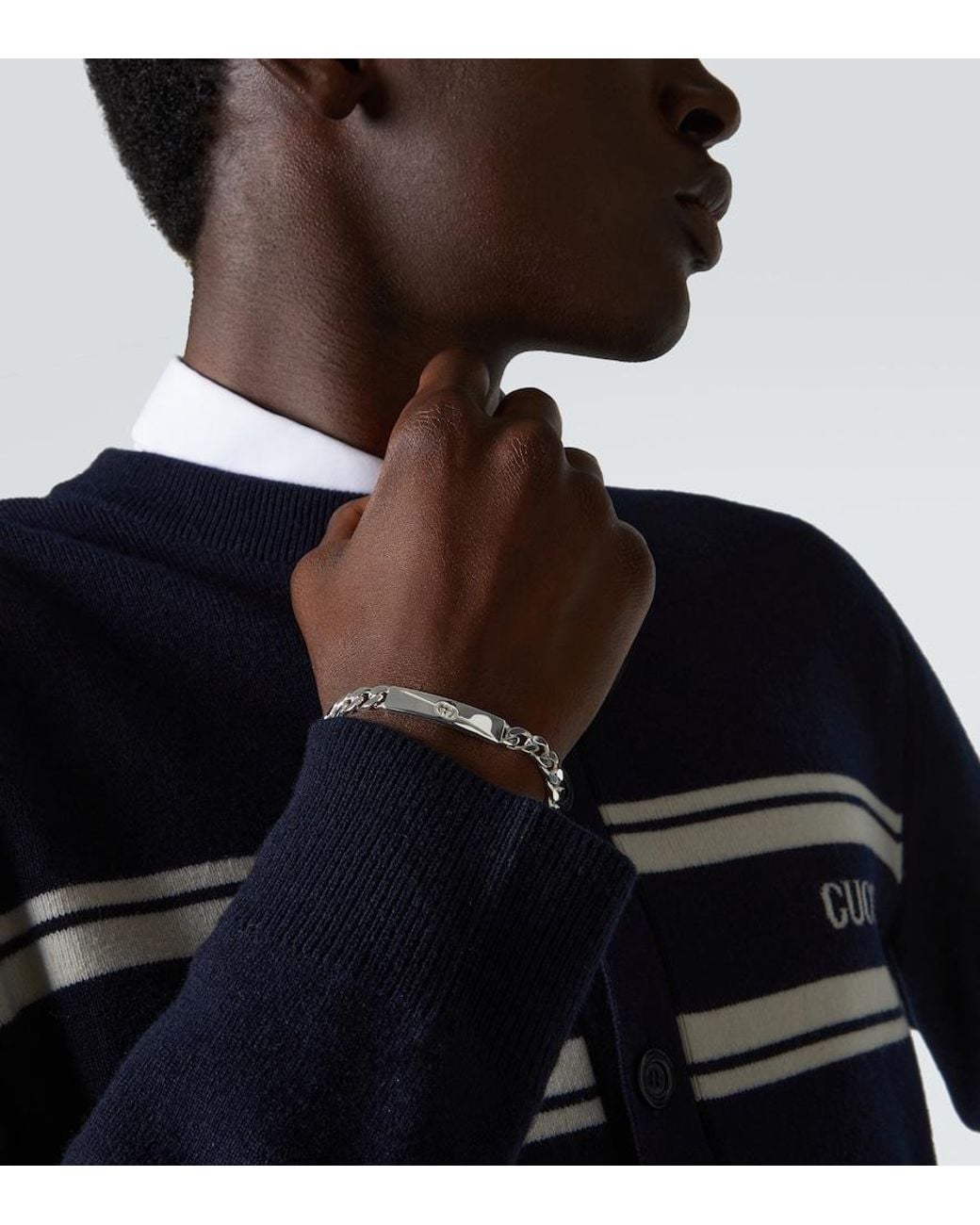 Gucci Metallic Tag Gourmette Chain Bracelet for men