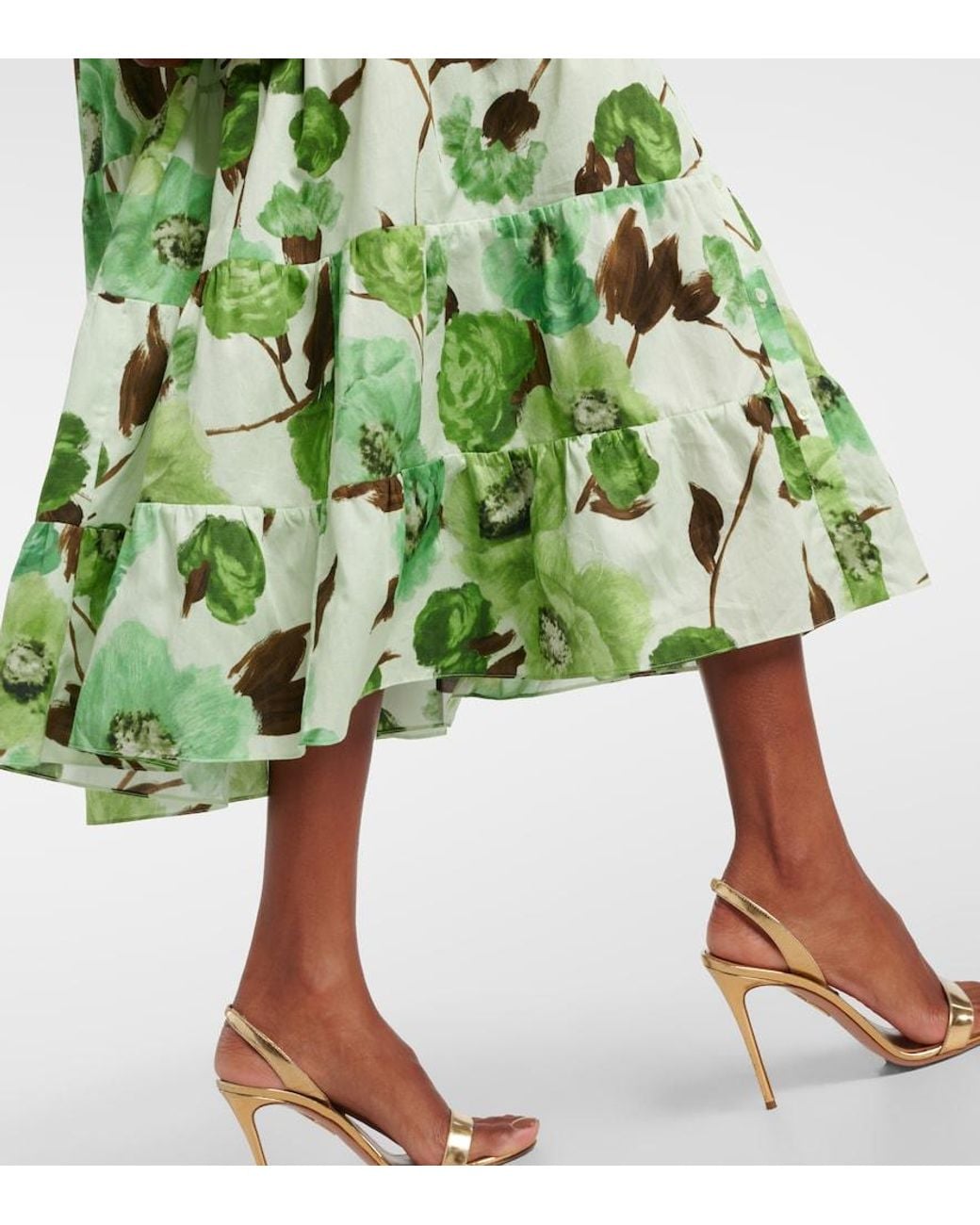 Erdem Green Floral-Print Cotton Midi Shirt Dress