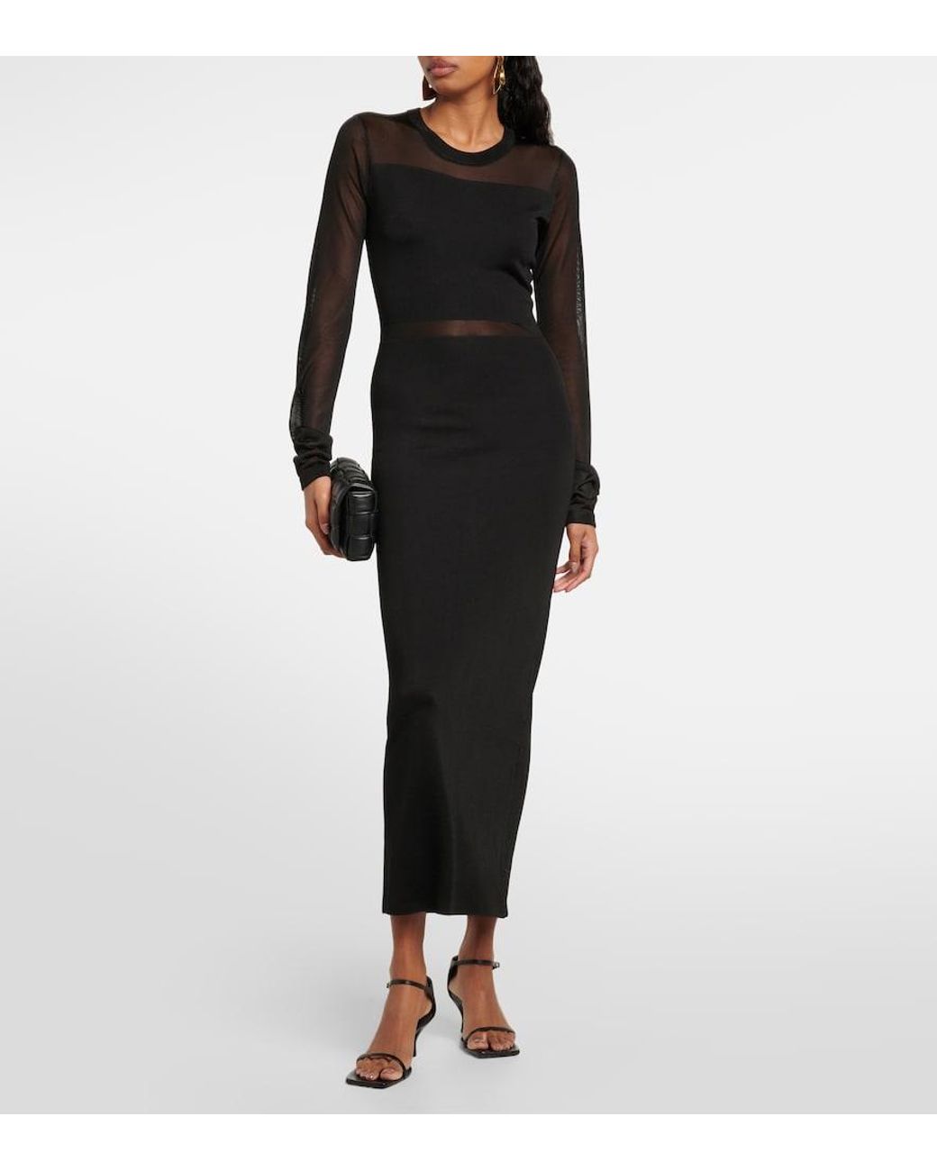 Totême Black Semi-Sheer Knitted Maxi Dress