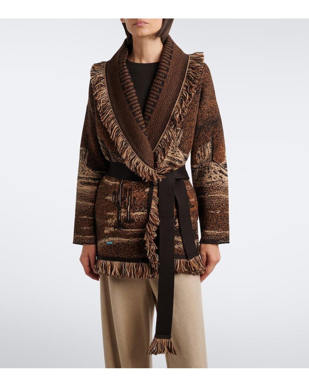 Alanui Brown Wild Wild Jacquard Wool-Blend Cardigan
