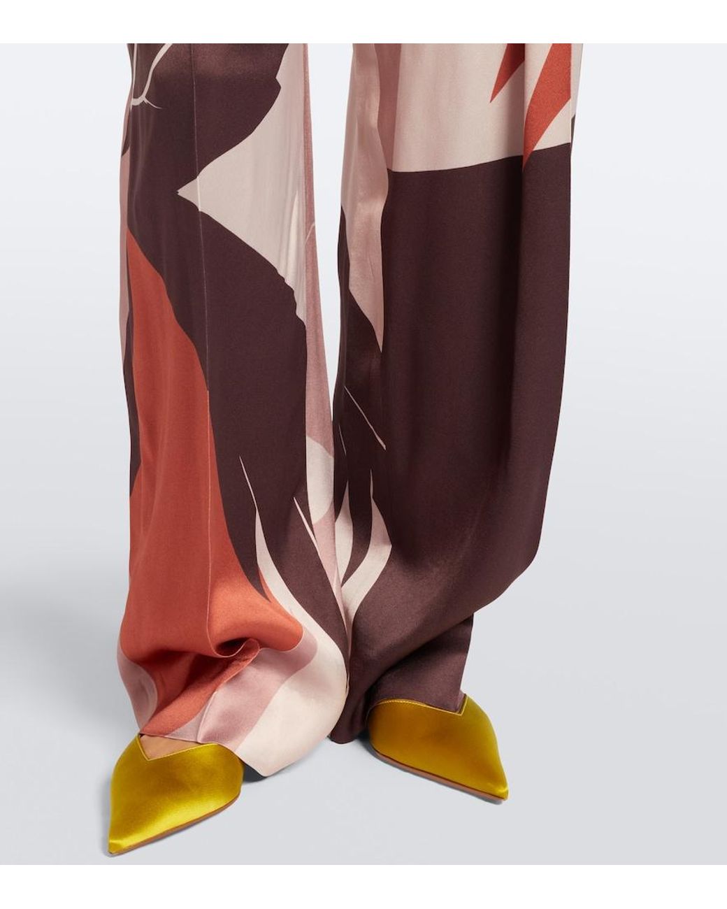 Victoria Beckham Red Printed Satin Wide-Leg Pants