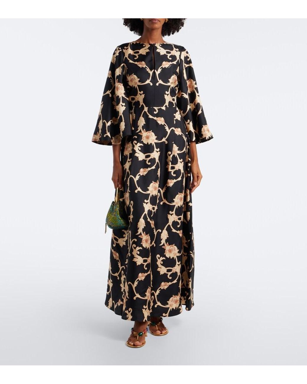 LaDoubleJ Black Belle Printed Silk Twill Kaftan
