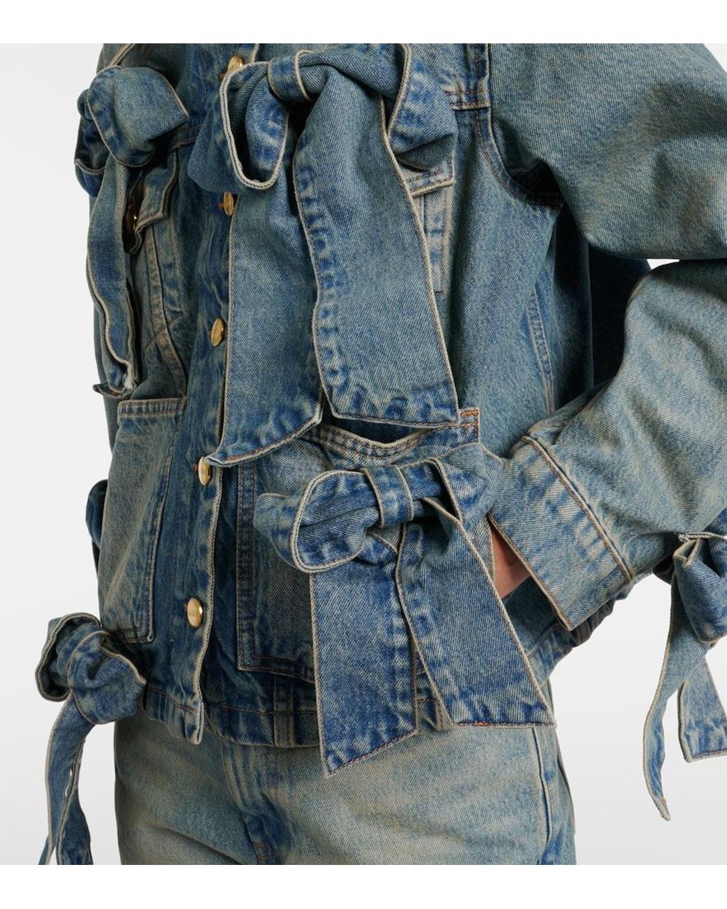 Ganni Blue Bow-Detail Denim Jacket