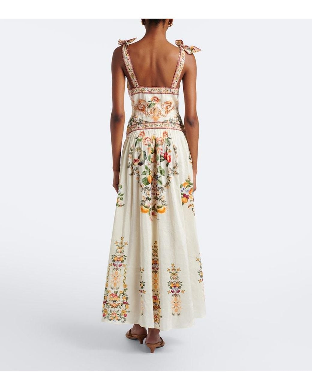 Camilla Metallic Embellished Printed Linen And Silk Maxi Dress