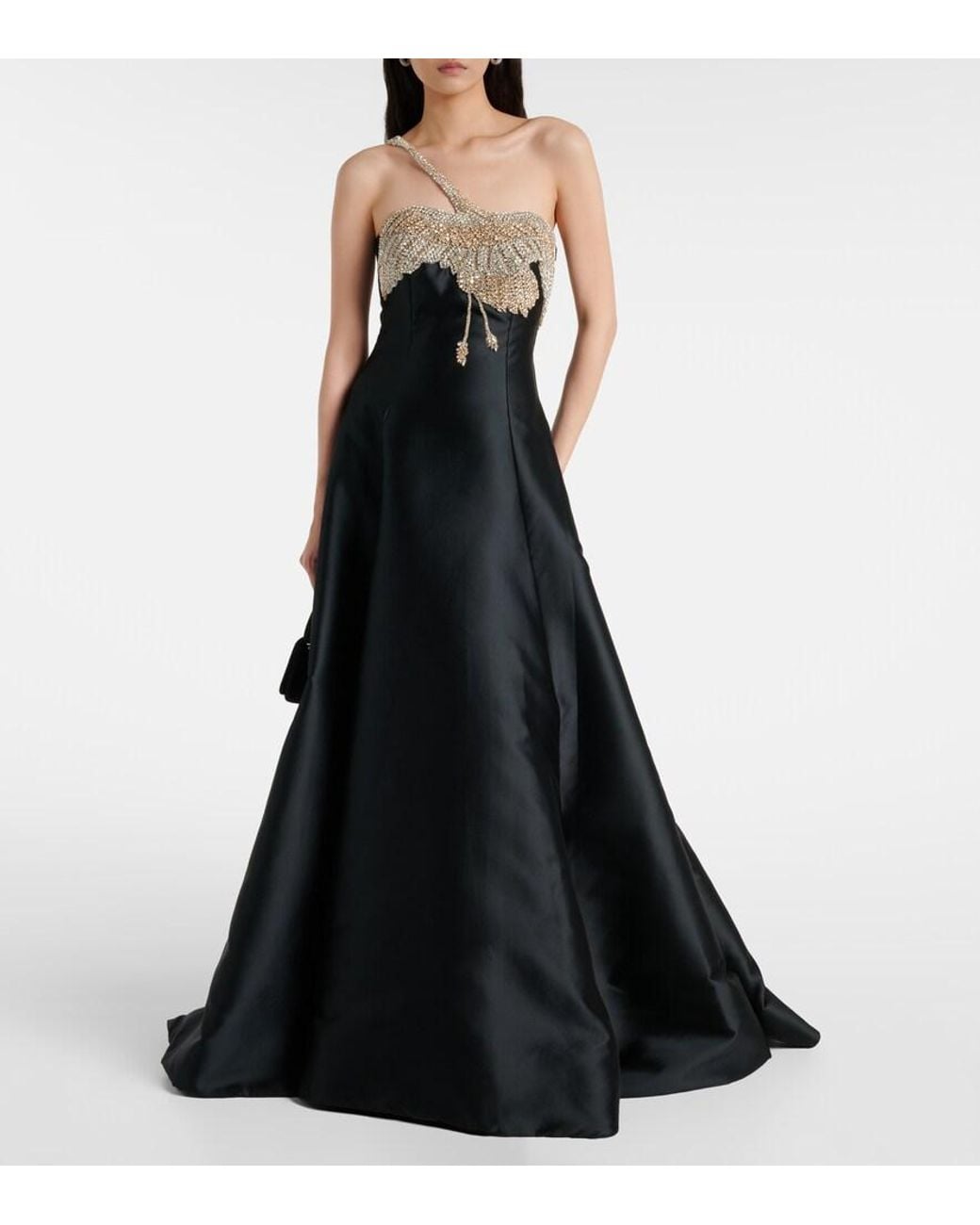Costarellos Black Venezia Embellished Gown