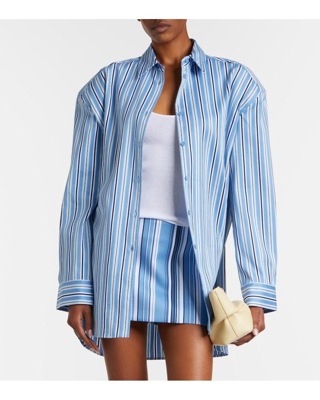 Frankie Shop Blue Oana Striped Cotton-Blend Shirt