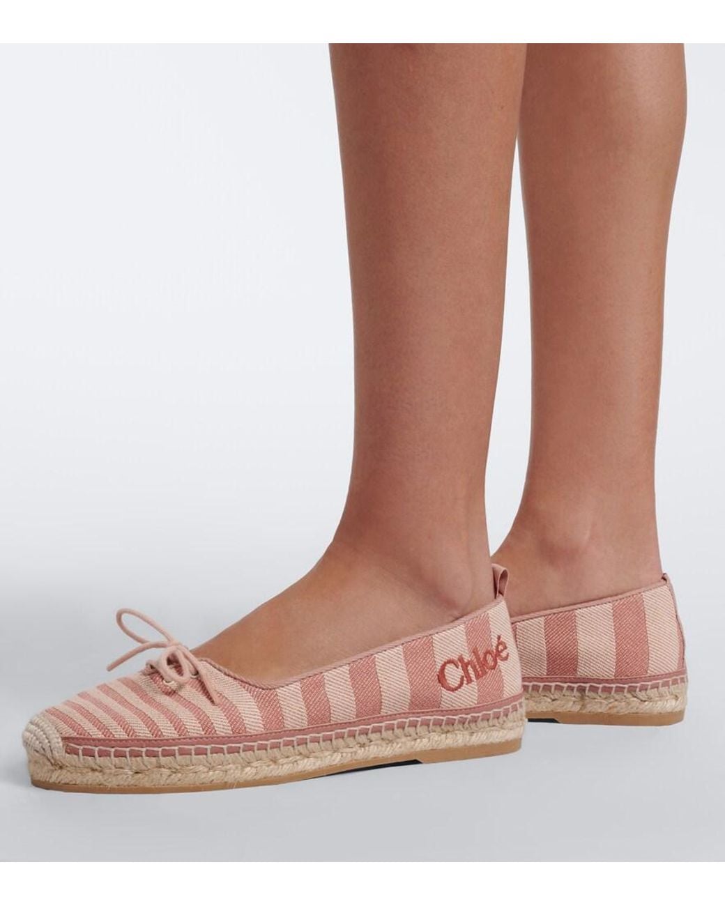 Chloé Pink Isla Striped Canvas Espadrilles