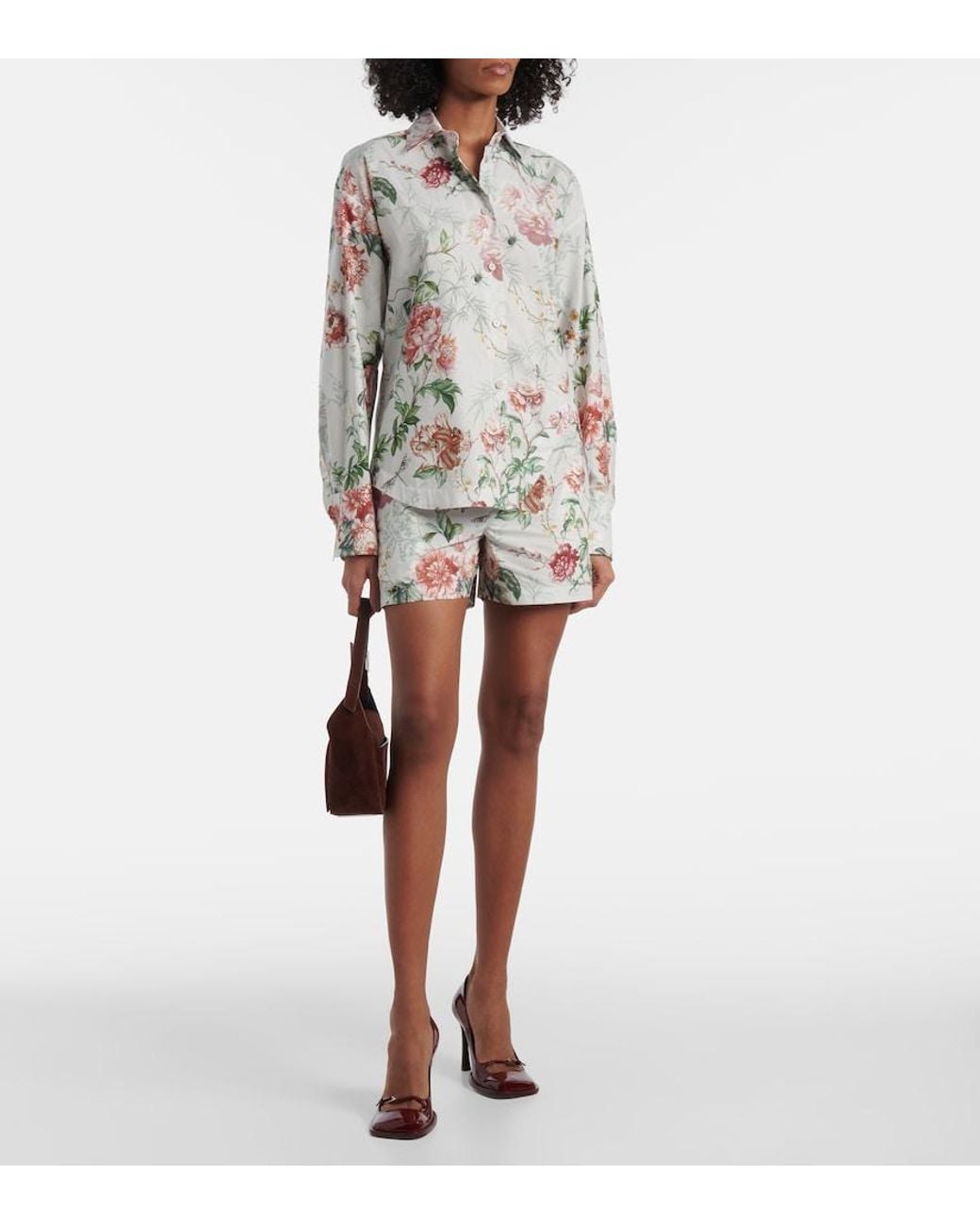 The Attico White Floral Cotton Poplin Shorts