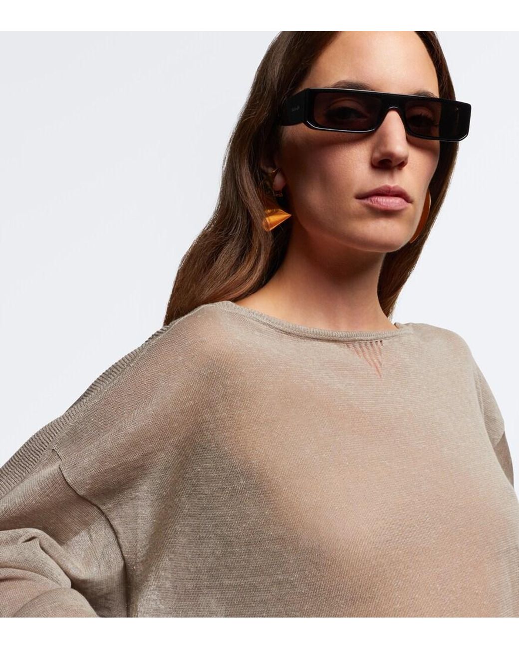 Alaïa Black Lettering Logo Rectangular Sunglasses