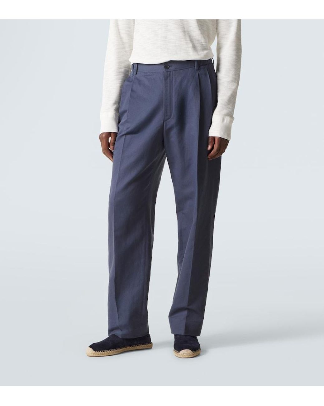 Brioni Blue Linen And Cotton Straight Pants for men