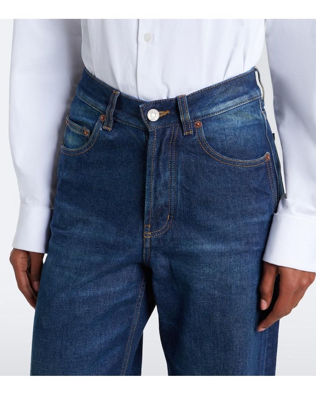 Saint Laurent Blue Faded Wide-Leg Jeans