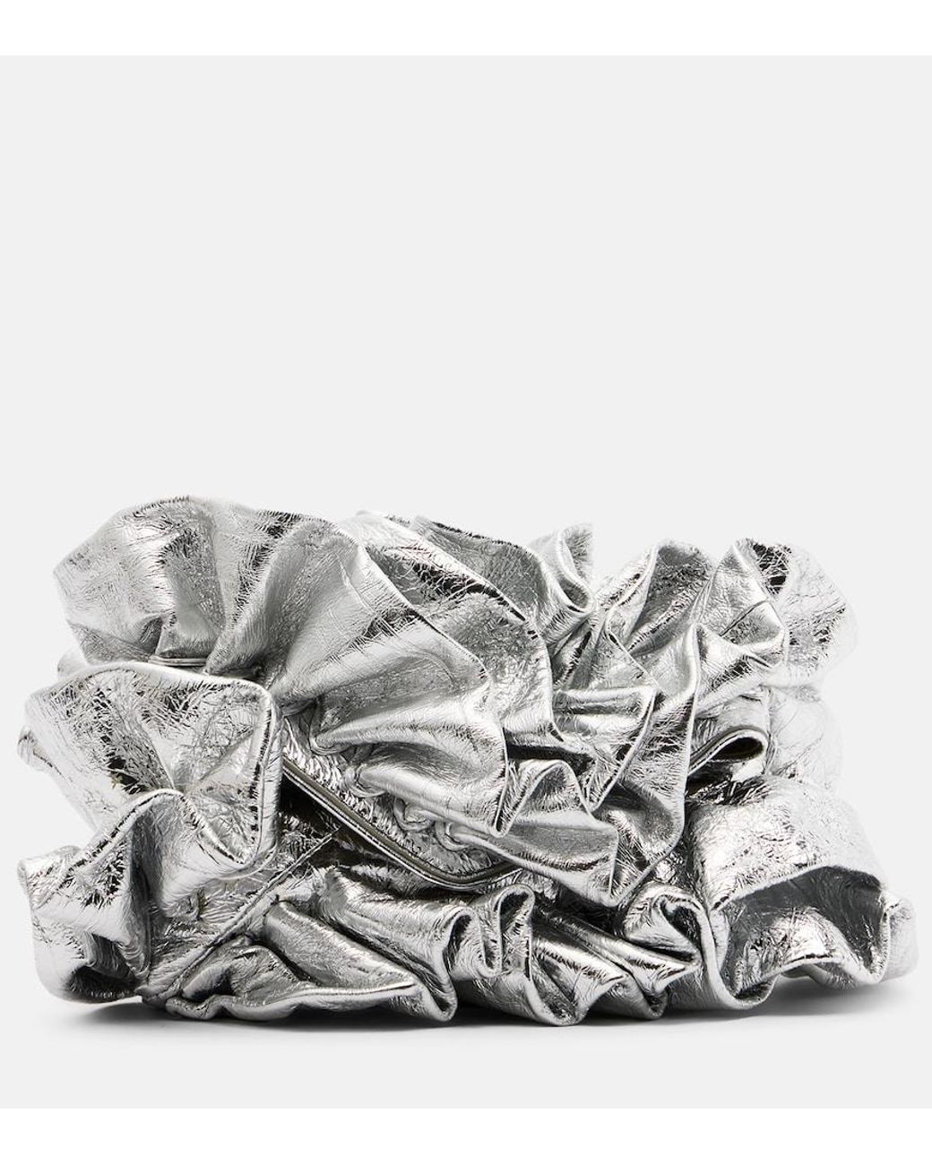 Dries Van Noten Ruffled Metallic Leather Clutch