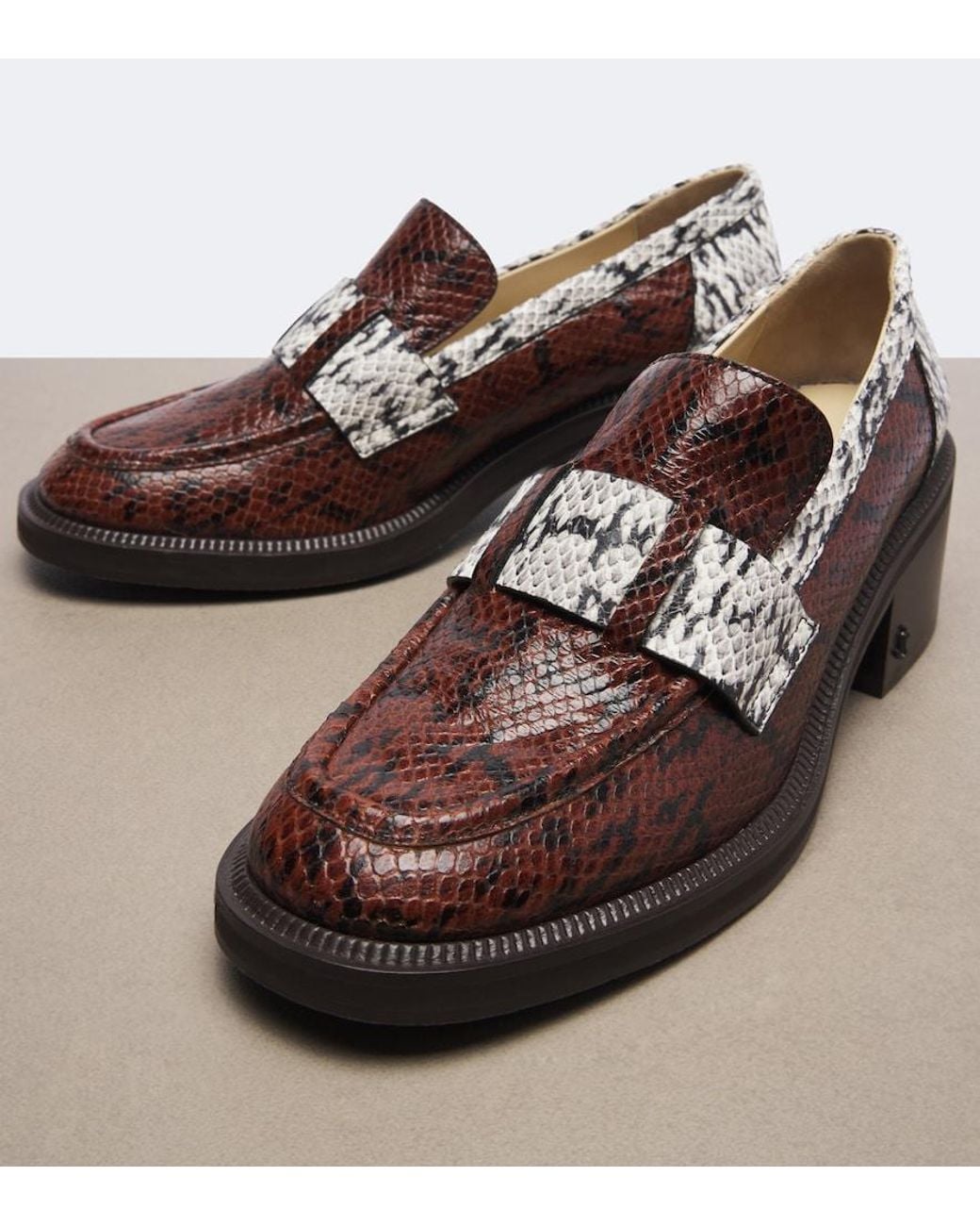 Jimmy Choo Brown Tylor Snake-Effect Leather Loafer Pumps