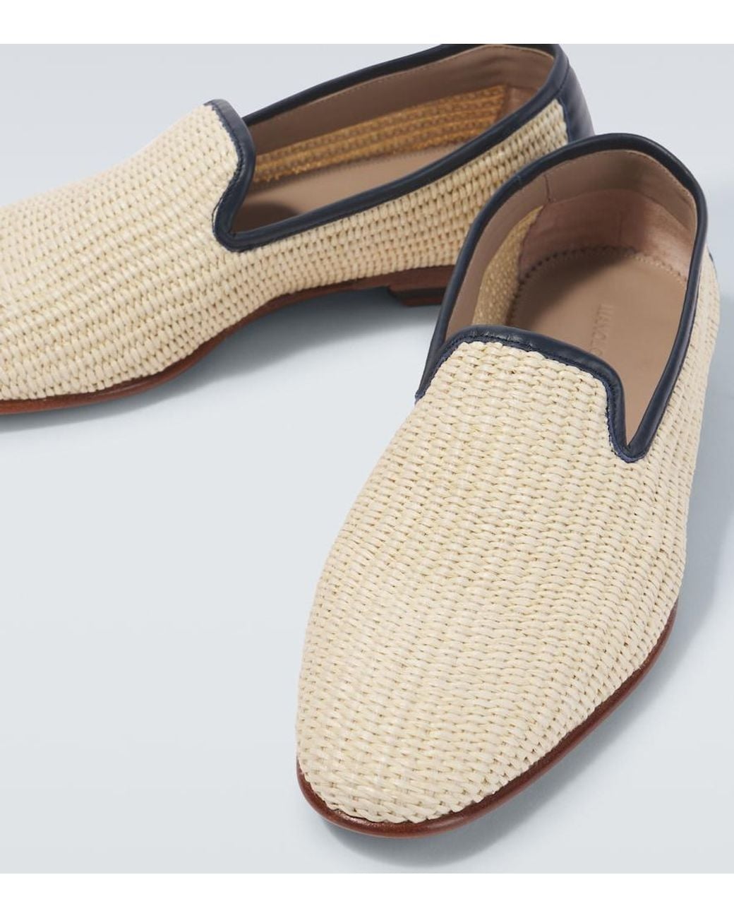 Manolo Blahnik White Mario Leather-Trimmed Raffia-Effect Loafers for men