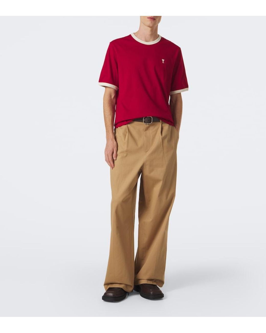 AMI Red Ami De Cour Cotton Jersey T-Shirt for men