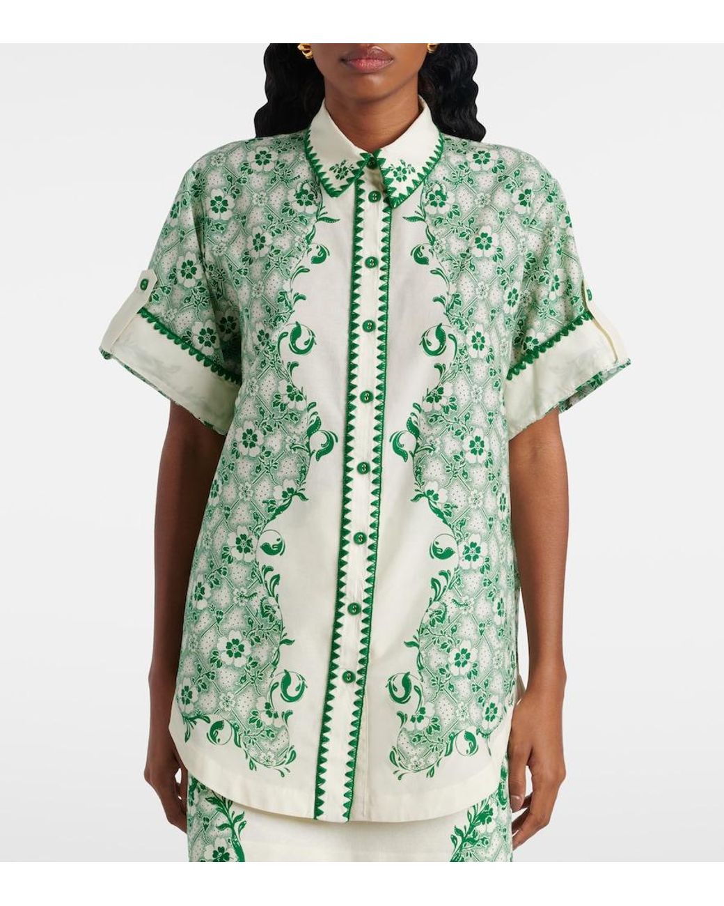 ALÉMAIS Green Printed Cotton And Silk Shirt