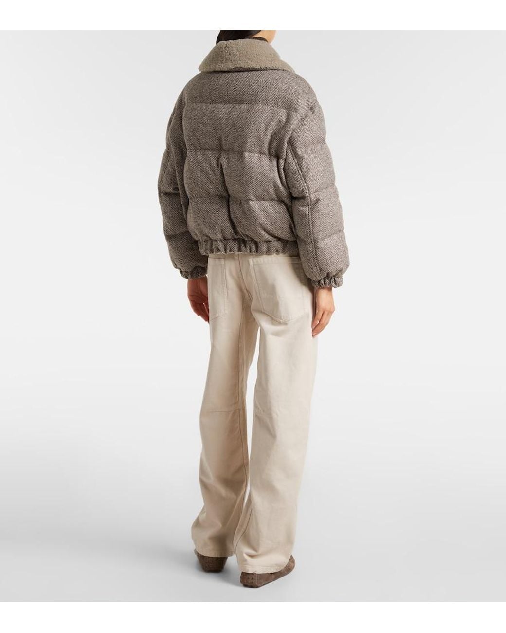 Brunello Cucinelli Brown Wool-Blend Down Jacket