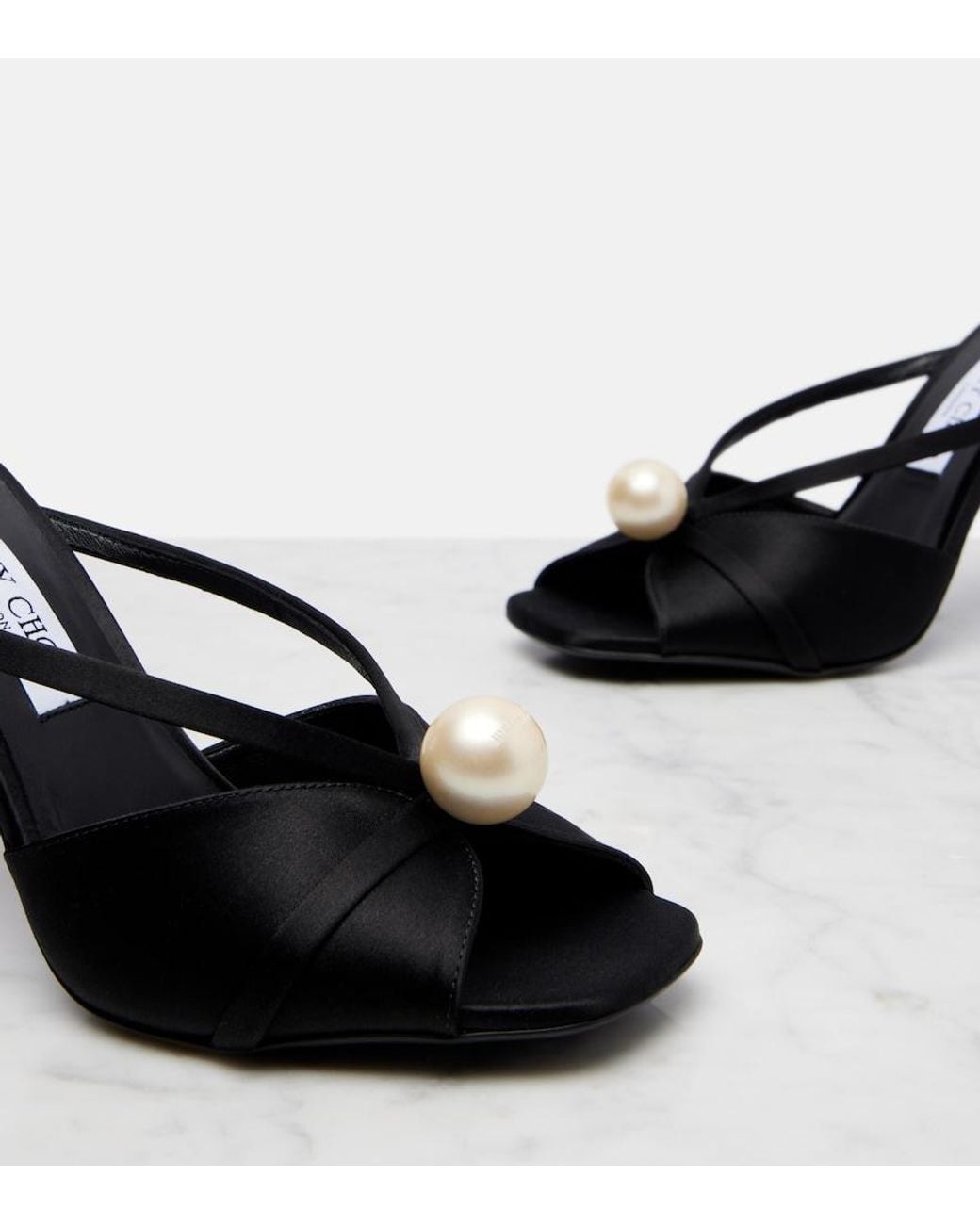 Jimmy Choo Black Siva 95 Embellished Satin Sandals