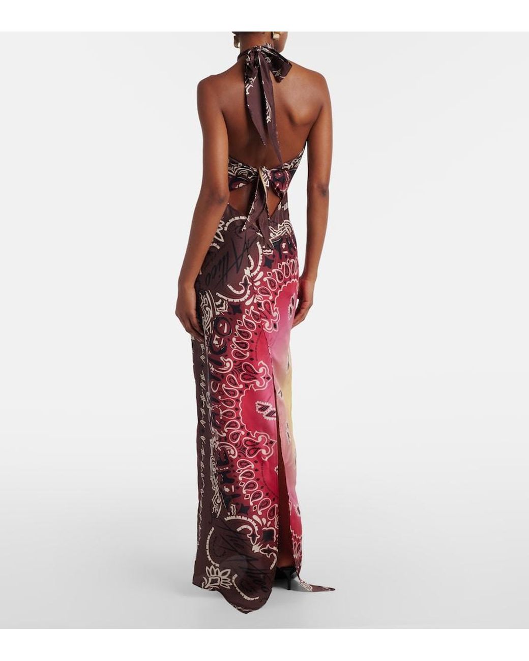The Attico Red Printed Silk Maxi Dress