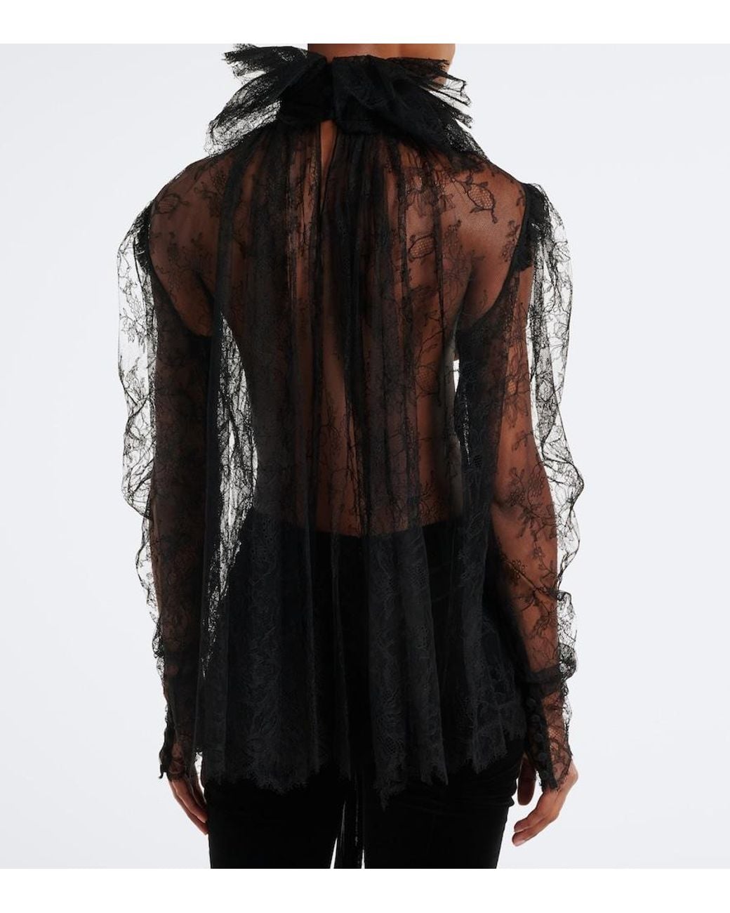 Khaite Black Bonnie Sheer Lace Blouse