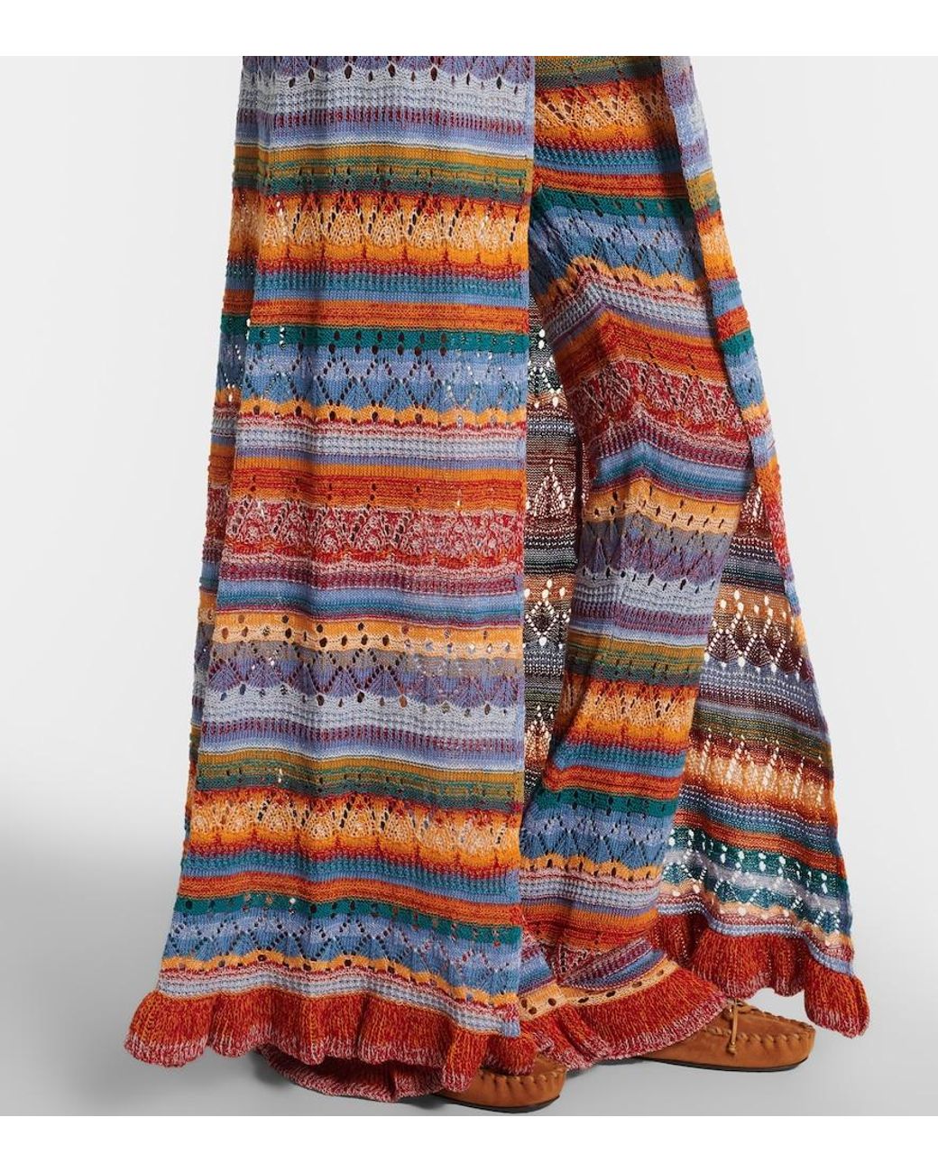 Etro Red Crochet Striped Cotton Cardigan